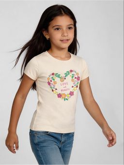 R&B - Beige Printed Girls Short Sleeves T-Shirt