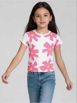 R&B - White Printed Girls Short Sleeves T-Shirt