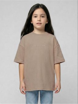R&B - Brown Typography Girls Short Sleeves Top
