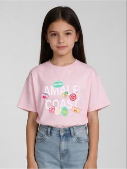 R&B - Pink Printed Girls Short Sleeves T-Shirt