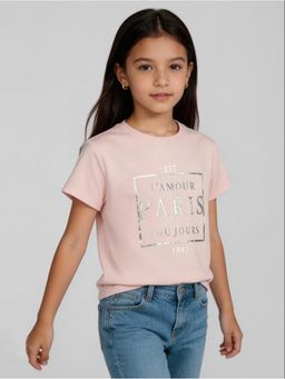 R&B - Pink Printed Girls Short Sleeves T-Shirt