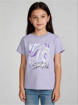 R&B - Purple Printed Girls Short Sleeves T-Shirt
