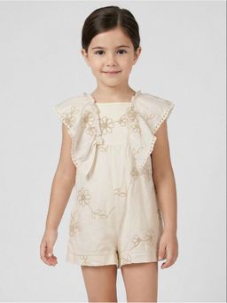 R&B - Beige Floral Embroidered Sleeveless Playsuit