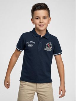 R&B - Navy Blue Printed Boys Short Sleeves Polo T-Shirt