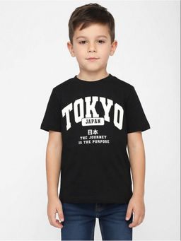 R&B - Black Printed Boys Short Sleeves T-Shirt