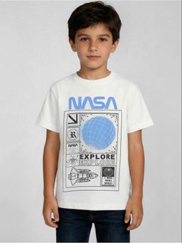 R&B - White Printed Boys Short Sleeves T-Shirt