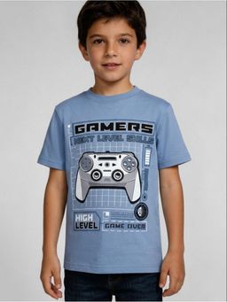 R&B - Blue Printed Boys Short Sleeves T-Shirt