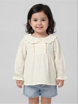 R&B - Off White Textured Girls Short Sleeves Top