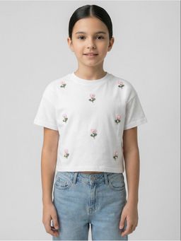 R&B - White Embroidered Girls Short Sleeves Top