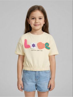 R&B - Beige Embroidered Girls Short Sleeves Top