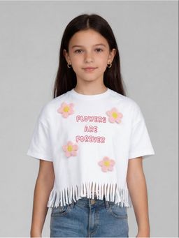 R&B - White Embroidered Girls Short Sleeves Top