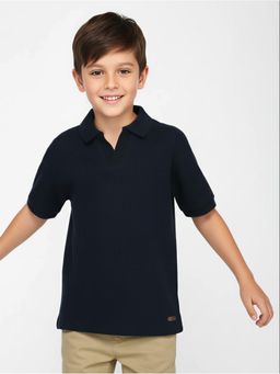 R&B - Nvay Blue Solid Boys Short Sleeves Polo T-Shirt