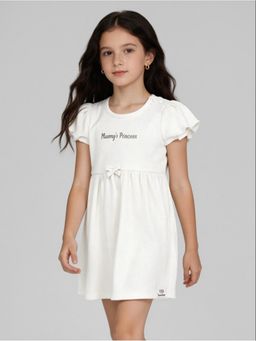 R&B - White Typography Printed Short Sleeves Girls Dress