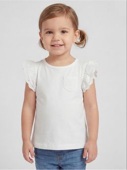 R&B - White Solid Girls Short Sleeves T-Shirt