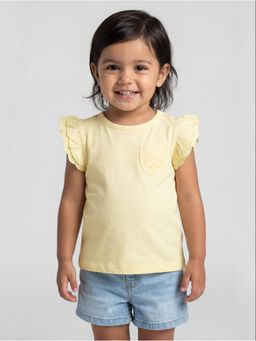 R&B - Yellow Solid Girls Short Sleeves T-Shirt