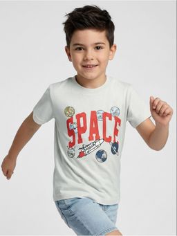 R&B - White Printed Boys Short Sleeves T-Shirt