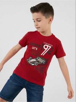 R&B - Maroon Printed Boys Short Sleeves T-Shirt