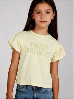 R&B - Yellow Typography Girls Short Sleeves Top