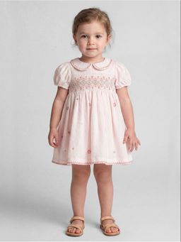 R&B - Pink Floral Stripes Short Sleeves Girls Dress