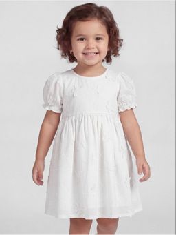 R&B - White Floral Short Sleeves Girls Dress