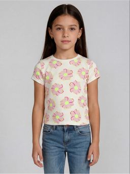 R&B - White Printed Girls Short Sleeves T-Shirt
