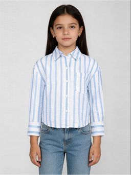R&B - Blue Stripes Girls Short Sleeves Shirt