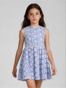 R&B - Blue Self Design Sleeveless Girls Dress