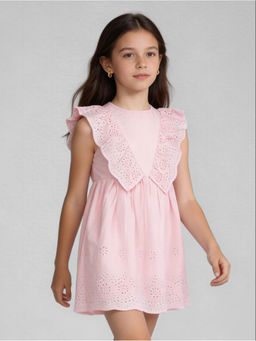 R&B - Pink Self Design Sleeveless Girls Dress