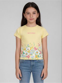 R&B - Yellow Printed Girls Short Sleeves T-Shirt
