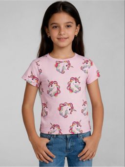 R&B - Pink Printed Girls Short Sleeves T-Shirt