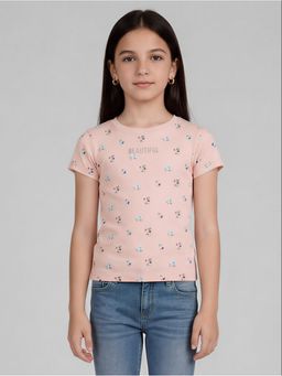 R&B - Pink Printed Girls Short Sleeves T-Shirt