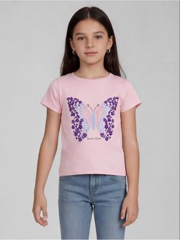 R&B - Pink Printed Girls Short Sleeves T-Shirt