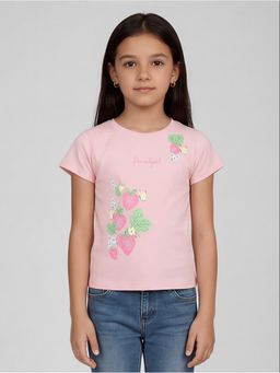 R&B - Pink Printed Girls Short Sleeves T-Shirt