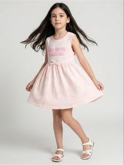 R&B - Pink Graphic Printed Sleeveless Girls Dress