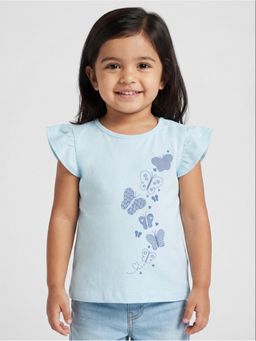 R&B - Blue Printed Girls Short Sleeves T-Shirt
