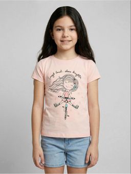 R&B - Pink Printed Girls Short Sleeves T-Shirt