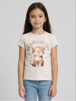 R&B - White Printed Girls Short Sleeves T-Shirt