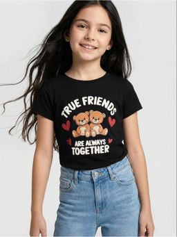 R&B - Black Printed Girls Short Sleeves T-Shirt