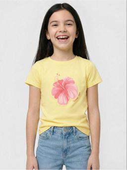 R&B - Yellow Printed Girls Short Sleeves T-Shirt
