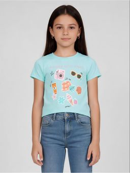 R&B - Blue Printed Girls Short Sleeves T-Shirt
