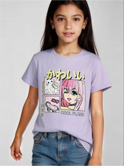 R&B - Purple Printed Girls Short Sleeves T-Shirt