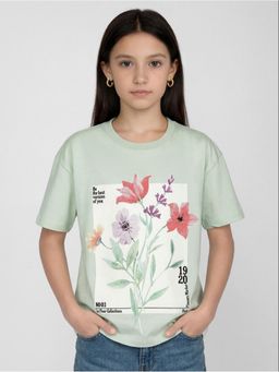 R&B - Green Printed Girls Short Sleeves T-Shirt