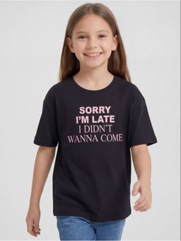 R&B - Black Printed Girls Short Sleeves T-Shirt