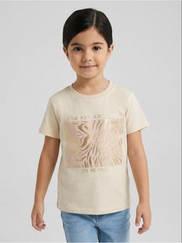 R&B - Beige Printed Girls Short Sleeves T-Shirt
