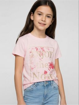 R&B - Pink Printed Girls Short Sleeves T-Shirt