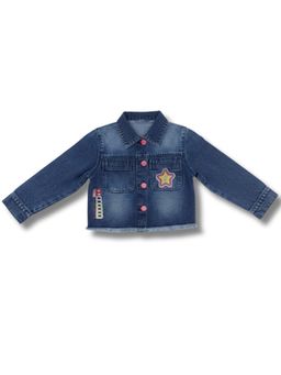 TINY GIRL - Dark Blue Barbie Cotton Full Sleeves Patch Jacket