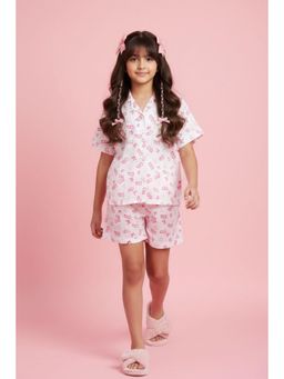 TINY GIRL - White Barbie Cotton Woven Printed Coordinating Shirt and Shorts