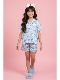 TINY GIRL - Blue Barbie Half Sleeves Mermaid Printed Coordinating Shirt and Shorts