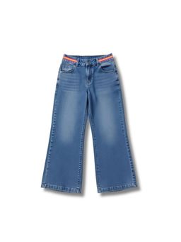 TINY GIRL - Blue Cotton Barbie Text Stripes Detailed Jeans