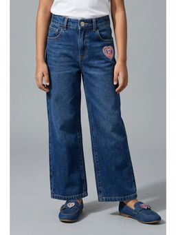 TINY GIRL - Dark Blue Barbie Cotton Brand Patch Detailed Solid Jeans